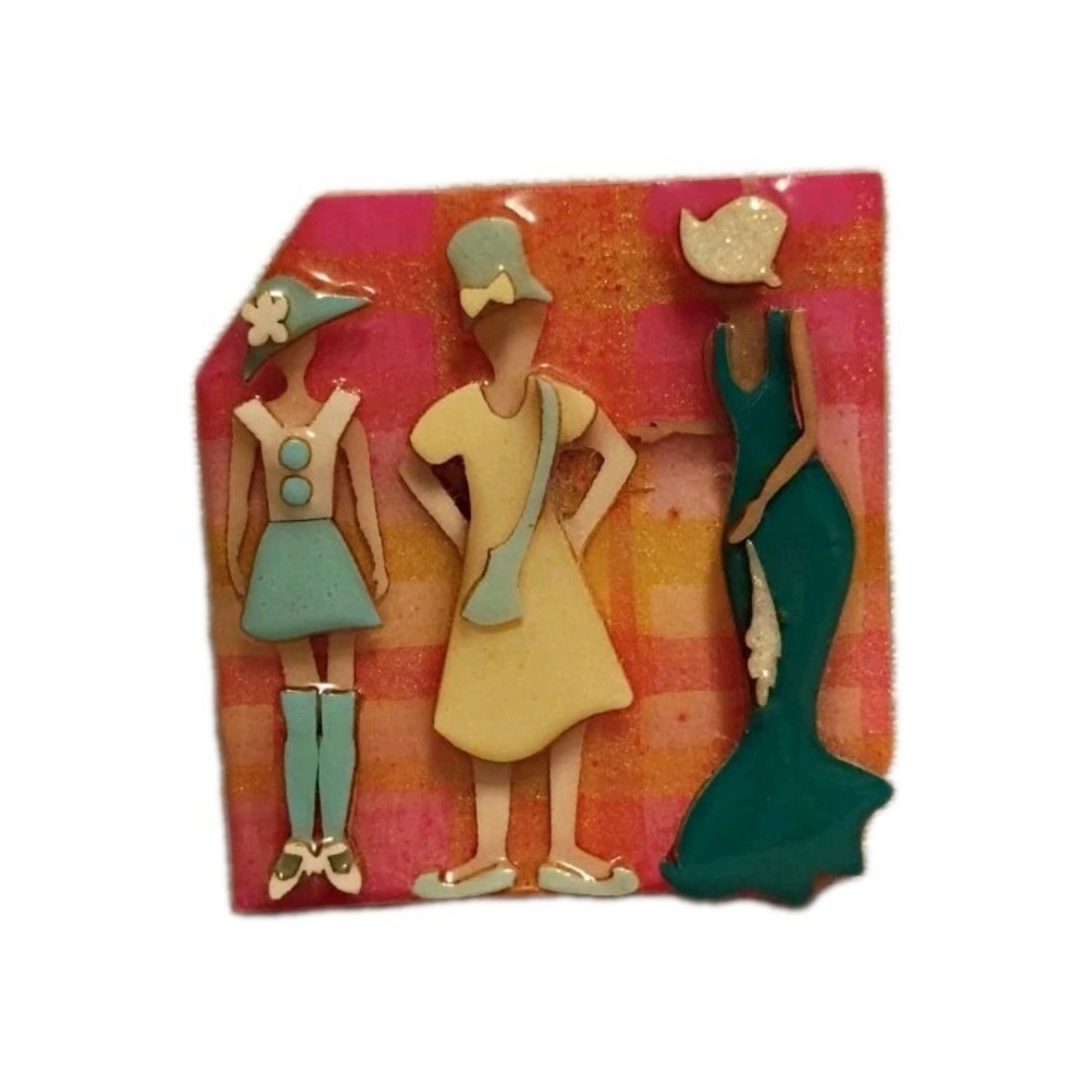 Lucinda Vintage Woman Pins Three Women With Hats Hand Painted Resin Pin Brooch